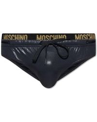 Moschino - Glittered Logo Glossy Swim Briefs - Lyst