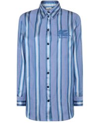 Etro - Blue And White Cotton-silk Blend Shirt - Lyst