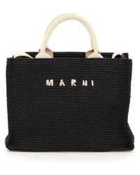 Marni Small Tropicalia Logo Embroidered Tote Bag - Black