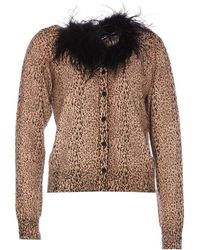 Twin Set - Leopard-printed Feather-detailed Buttoned Cardigan - Lyst
