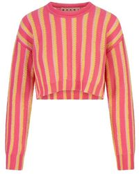 Marni - And Striped Knitted Crop Pullover - Lyst