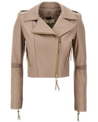 レザージャケット・コート Elisabetta Franchi Leather Biker Jacket ELISABETTA FRANCHI - LEATHER BIKER JACKET WITH LOGO BELT