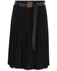 Max Mara Gilda Pleated Cotton Poplin Skirt in Blue | Lyst