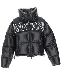 Moncler Logo Printed Zip-up Padded Jacket - Black