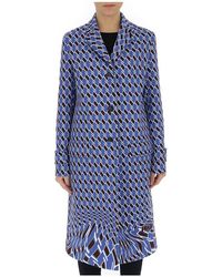 Prada Argyle Pattern Buttoned Coat - Blue