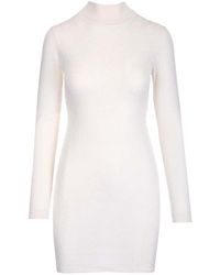 Fendi Brush Logo Ribbed Mini Dress - White