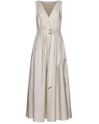 Brunello Cucinelli - Belted Pleated Midi Dress - Lyst