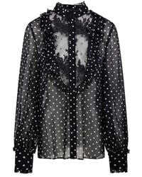 Valentino - Polka-Dot Printed Ruffle Detailed Top - Lyst