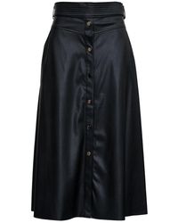 Liu Jo Leatheret Long Skirt With Buttons - Black