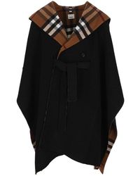 Burberry Wool Checked Cape in Natural Womens Clothing Coats Capes 