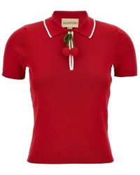 Valentino - Cherry Embellished Short-Sleeved Polo Top - Lyst