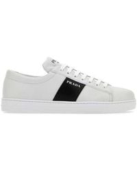 Prada - Brushed Leather And Leather Sneakers - Lyst