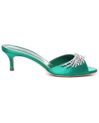 Manolo Blahnik - Lumana Embellished Satin Mules - Lyst