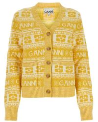 Ganni - V-neck Button-up Knitted Cardigan - Lyst