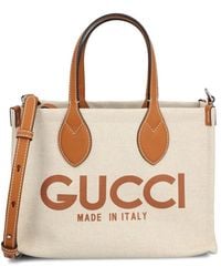 Gucci - Logo-print Leather-trim Canvas Tote - Lyst