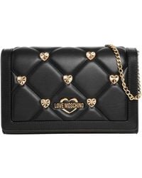 Love Moschino Quilted Studded Hearts Black Cross-body Bag