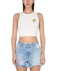 Barrow - Logo Printed Ribbed Cropped Top - Lyst