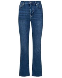 FRAME - Le High Straight Long Raw Fray Jeans - Lyst