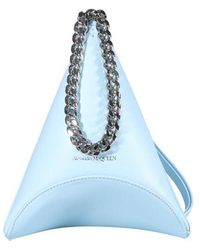 Alexander McQueen Logo Printed Chain Detailed Clutch Bag - Blue