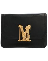 Moschino M Logo Plaque Crossbody Bag - Black