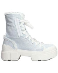Vic Matié - Distressed Denim Lace-Up Boots - Lyst