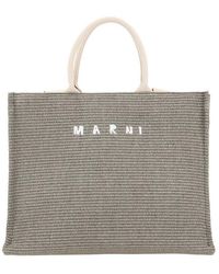 Marni - Logo Embroidered Raffia Top Handle Tote Bag - Lyst