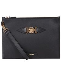 Versace Logo Plaque Zipped Clutch Bag - Grey