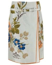 Prada - Printed Twill Silk Skirt - Lyst