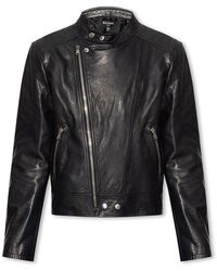 Balmain - Leather Jacket With Stand Collar - Lyst