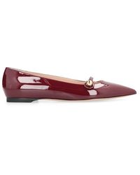 Casadei - Burgundy Leather Pointy-Toe Ballet Flats - Lyst