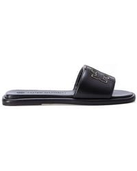 Tory Burch Double-t Monogram Padded Leather Slide Sandals - Black