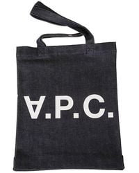 A.P.C. - Logo Printed Denim Tote Bag - Lyst