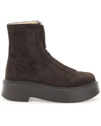 The Row - Suede Platform Ankle Boots - Lyst