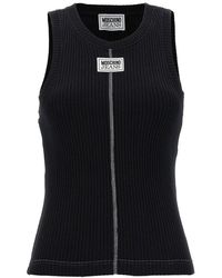 Moschino - Logo Patch Ribbed Tank Top - Lyst