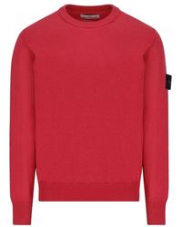 Stone Island Crew-neck Sweatshirt In Red Cotton