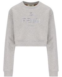 Fendi - Logo Embroidered Crewneck Sweatshirt - Lyst