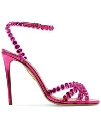 Aquazzura Tequila Crystal Embellished Heeled Sandals - Pink
