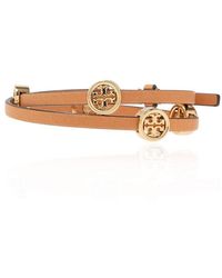 Tory Burch Logo Stud Saffiano Leather Double-wrap Bracelet in Pink