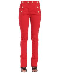 Balmain Button Embellished Flare Jeans - Red