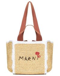 Marni - Logo Embroidered Woven Top Handle Bag - Lyst