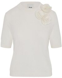 Allude - Floral Appliqué Crewneck Jumper - Lyst