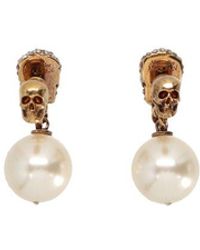 Alexander McQueen Pearl Pavé Skull Detailed Earrings - White