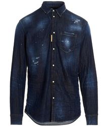DSquared² - Paint-splatter Buttoned Denim Shirt - Lyst