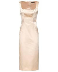 Dolce & Gabbana - Stretch Satin Calf-Length Sheath Dress - Lyst
