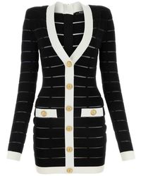 Balmain - Button-embellishment V-neck Knitted Mini Dress - Lyst