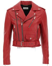 Saint Laurent - Red Leather Biker Jacket - Lyst
