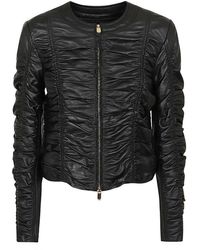 Pinko - Ruched Detail Leather Jacket - Lyst