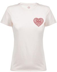 Tory Burch Heart Logo Embroidered Crewneck T-shirt - White