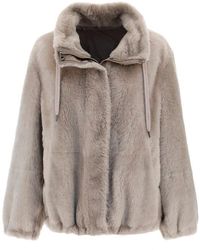 Brunello Cucinelli Shearling Zipped Jacket - Natural