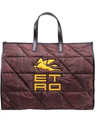 Etro Paisley Motif Logo Embossed Handbag - Brown